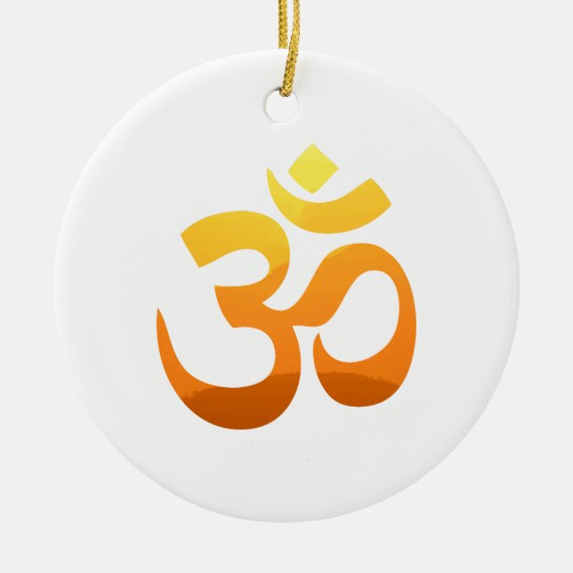 Ornamento De Cerâmica Om Mantra Zen Yoga Symbol Gold Sun Asana Relax (Frente)