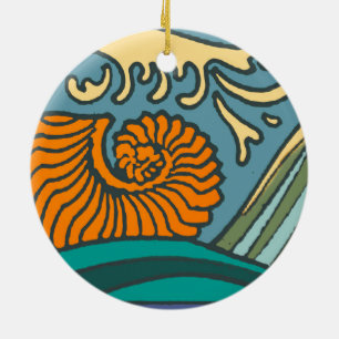 Ornamento De Cerâmica Ondas Azuis Brilhantes