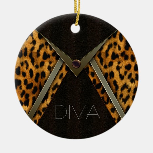 Ornamento De Cerâmica Ondas de Árvore de Natal do Leopard (Frente)