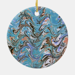Ornamento De Cerâmica Ondas Em Abstrato De Arte Azul Acrílica