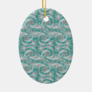 Ornamento De Cerâmica Ondas Metálicas, OVAL Branco-Seafoam