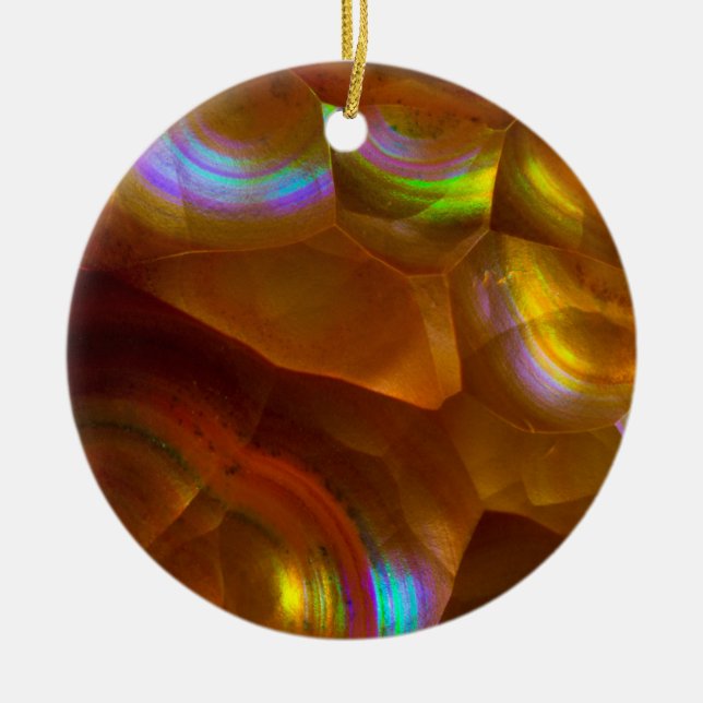 Ornamento De Cerâmica Opal de fogo laranja iridescente (Frente)