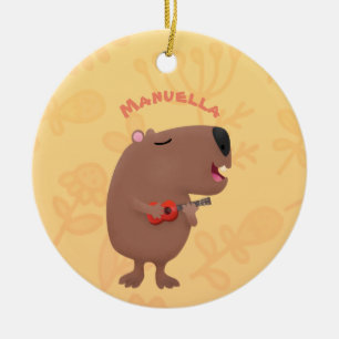 Ornamento De Cerâmica Óptica desenho animado de capybara ukulele