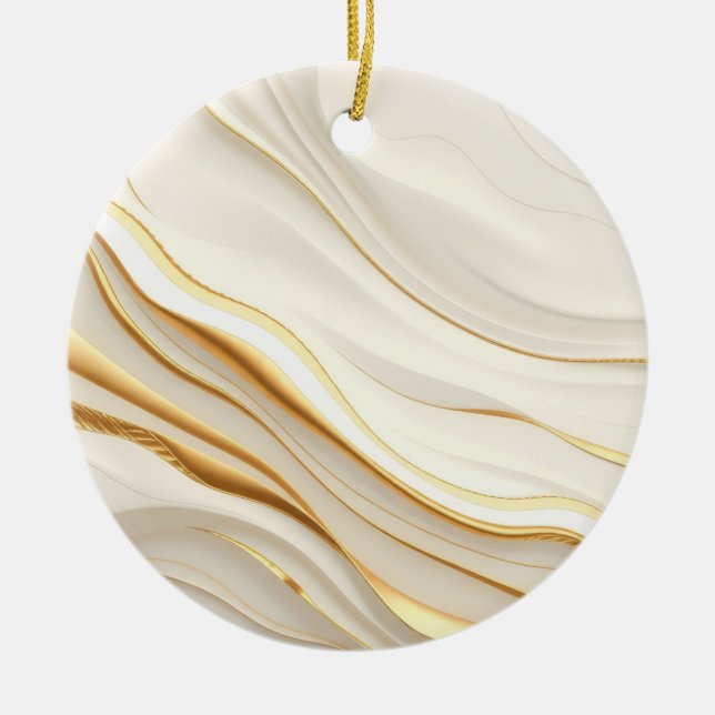 Ornamento De Cerâmica "Opulent Gold and Cream Marble Swirls" (Frente)