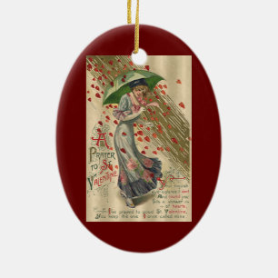 Ornamento De Cerâmica Oração a São Valentim, Dama Vitoriana Vintage