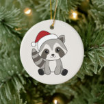 Ornamento De Cerâmica Oração Cerâmica da Raccoon Christmas Snow Winter R<br><div class="desc">O racon a suavidade com luzes de fada. Animais engraçados com presentes e neve até as férias. Também é engraçado para o Natal em julho. Os guaxinins são animais doces e perfeitos para o Natal.</div>