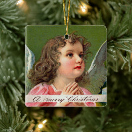 Ornamento De Cerâmica Orando anjo com faixa de Natal