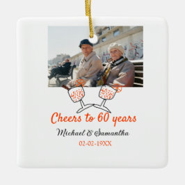Ornamento De Cerâmica Orange cheers to 60 years anniversary wedding