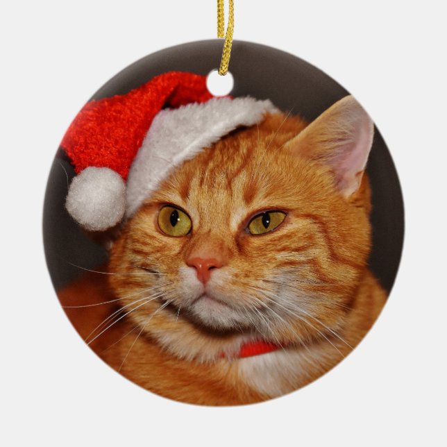 Ornamento De Cerâmica Orange Tabby Christmas Cat (Frente)