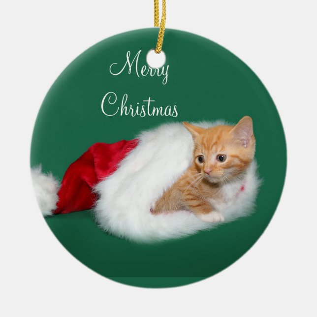 Ornamento De Cerâmica Orange tabby Santa hat (Frente)