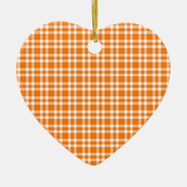 Ornamento De Cerâmica Orange White Plaid Pattern (Frente)
