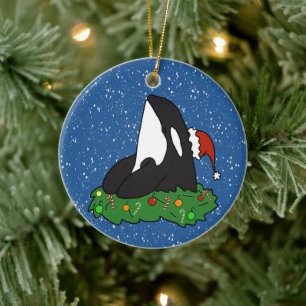 Ornamento De Cerâmica Orca Baleia Assassina de Natal
