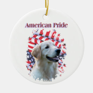 Ornamento De Cerâmica Orgulho Americano de Retriever de ouros