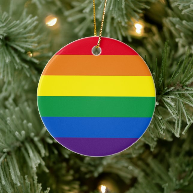 Ornamento De Cerâmica Orgulho do arco-íris Bandeiras gay do Natal LGBT (Árvore)
