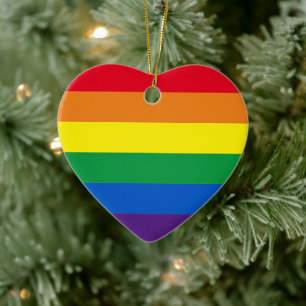 Ornamento De Cerâmica Orgulho do arco-íris listras gay do coração Natal