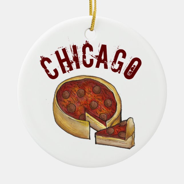 Ornamento De Cerâmica Orgulho Estatal CHICAGO Illinois Deep Dish Pizza (Frente)