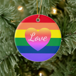 Ornamento De Cerâmica Orgulho gay Rainbow Flag Heart LGBTQ Natal