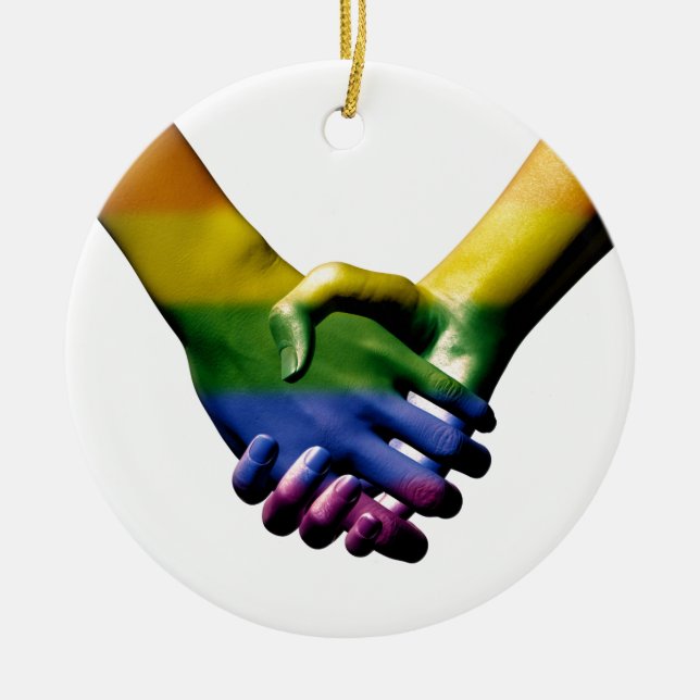 Ornamento De Cerâmica Orgulho gay segurando as mãos (Frente)