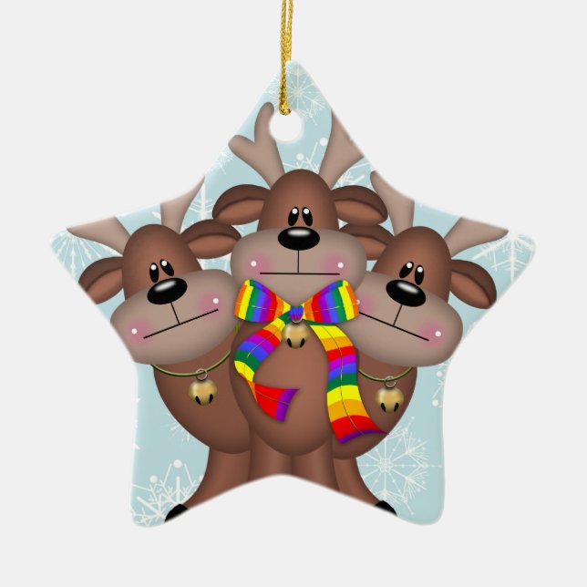Ornamento De Cerâmica Orgulho gay Whimsic Christmas Reindeer (Frente)