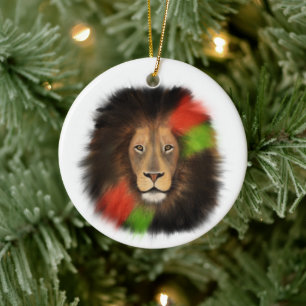 Ornamento De Cerâmica orgulho negro leão vermelho verde unidade selva ga