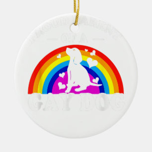 Ornamento De Cerâmica Orgulhoso pai de um cão gay LGBT, cão-arco-íris en