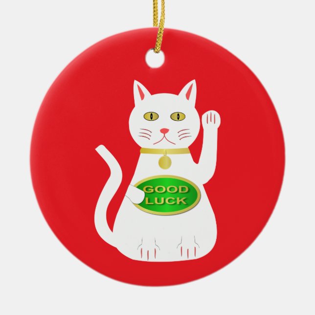 Ornamento De Cerâmica Oriental Lucky Cat (Frente)
