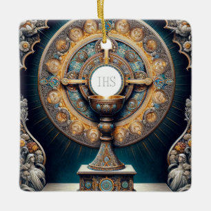 Ornamento De Cerâmica Orientalismo Hóstia e Cálice da Comunhão Eucarísti