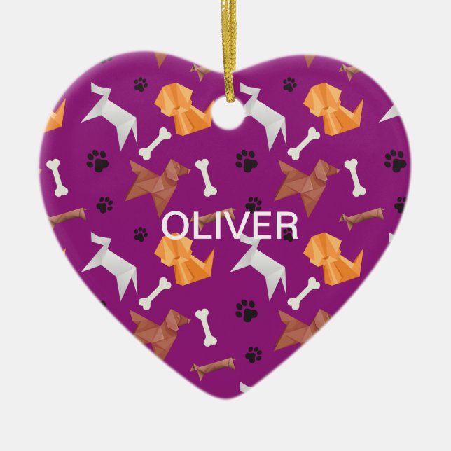 Ornamento De Cerâmica Origami Dogs 1 Foto Memorial (Frente)