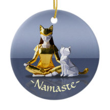 Origami Gold Foil Yoga Meditando Mulher-Gato