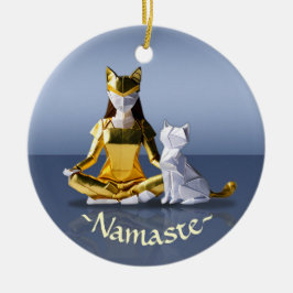 Ornamento De Cerâmica Origami Gold Foil Yoga Meditando Mulher-Gato