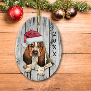 Ornamento De Cerâmica Orna Cerâmica Adorável de Santa Hat Basset Hound