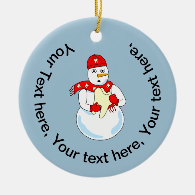 Ornamento De Cerâmica Ornaço cerâmico dos dentes de Snowman (Frente)