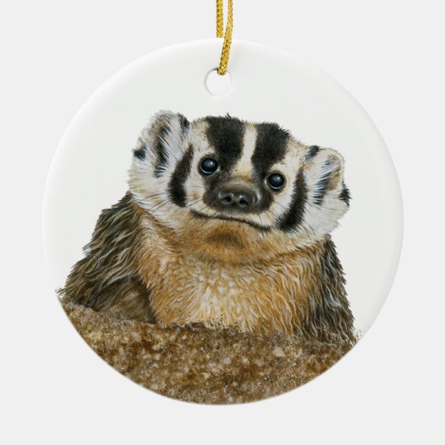 Ornamento De Cerâmica Ornaço cerâmico em Badger Americano (Frente)
