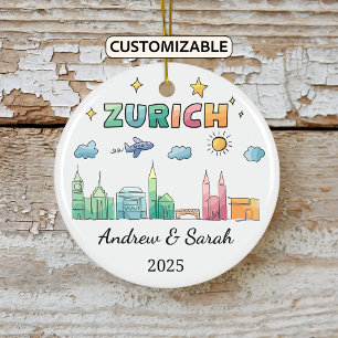 Ornamento De Cerâmica Ornaço Zurique Skyline Personalizado, Suiça
