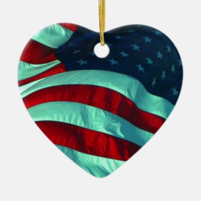 Ornamento De Cerâmica Ornament cerâmico American Flag Heart (Frente)