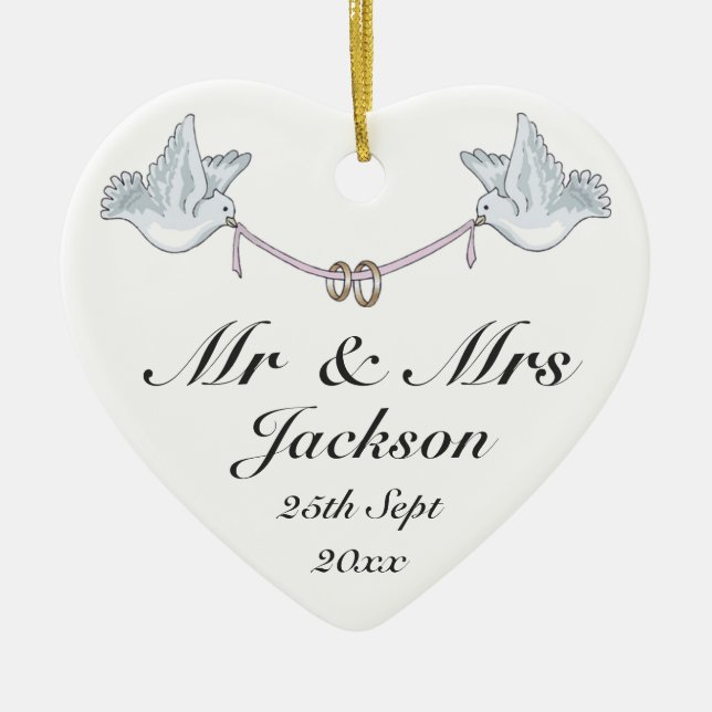 Ornamento De Cerâmica Ornament cerâmico - Bom Casamento Feliz 3 (Frente)