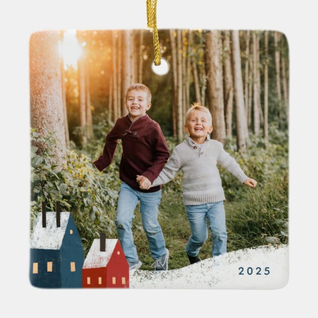 Ornamento De Cerâmica Ornament Cerâmico da Rústica Vila Snowy (Frente)