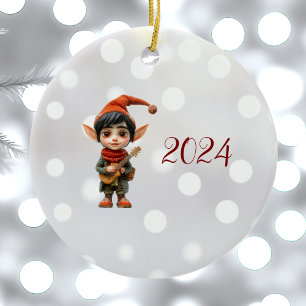 Ornamento De Cerâmica Ornament Cerâmico do Elf de Natal Musical