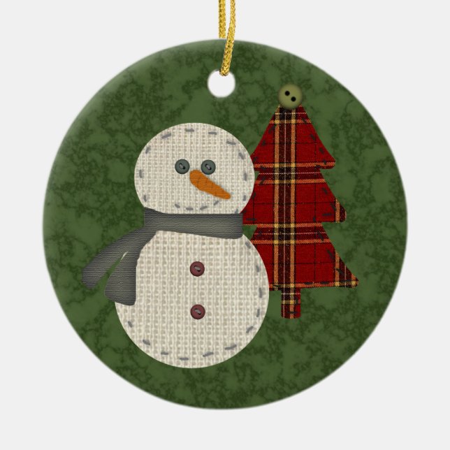 Ornamento De Cerâmica Ornament Country Snowman (Frente)