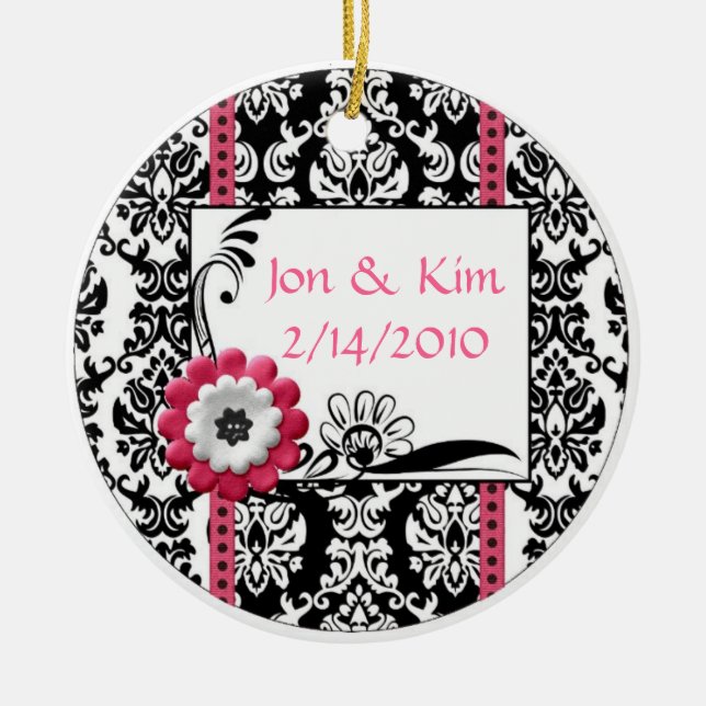 Ornamento De Cerâmica Ornament de Favor de Casamento Preto e Branco (Frente)