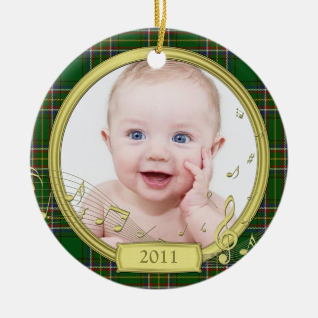 Ornamento De Cerâmica Ornament de Foto de Natal do Irish Tartan Baby (Frente)