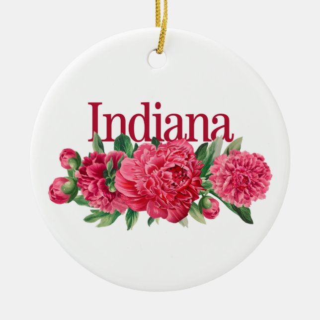 Ornamento De Cerâmica Ornament de Indiana Personalizável com Peonies (Frente)