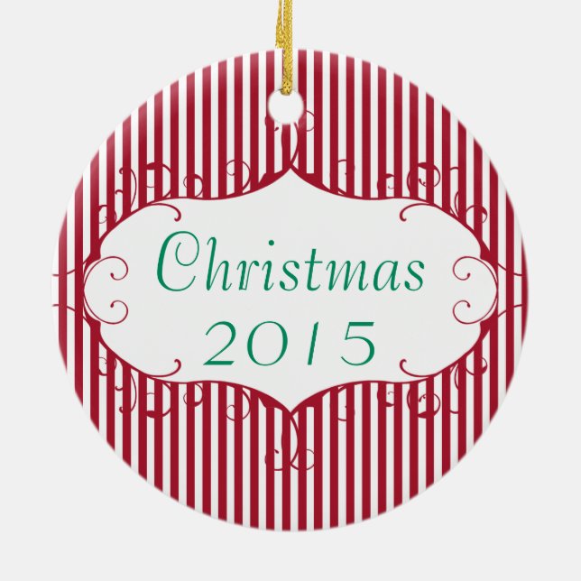 Ornamento De Cerâmica Ornament de Stripe Vermelha de Foto da Família de  (Traseira)