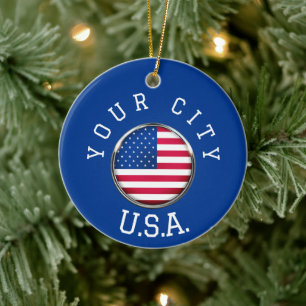 Ornamento De Cerâmica Ornament - EUA Personalizado - Adicione seu nome d