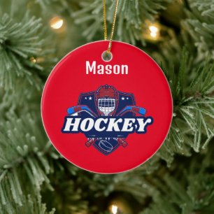 Ornamento De Cerâmica Ornament Hockey Gear - Personalizado - Adicionar N