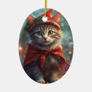 Ornamento De Cerâmica Ornament Meowy Christmas Kitten
