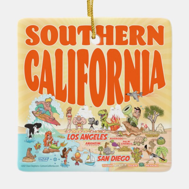 Ornamento De Cerâmica Ornament quadrado sul da Califórnia (Frente)