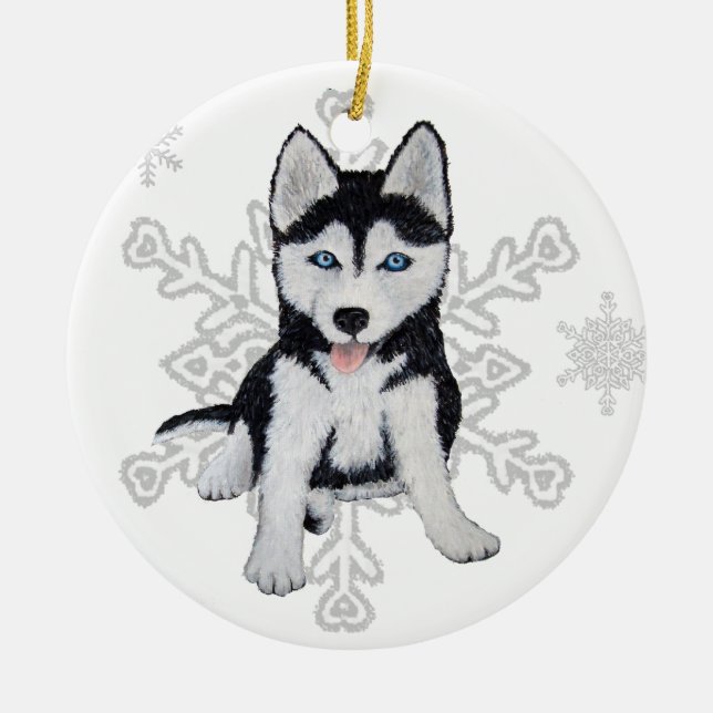 Ornamento De Cerâmica Ornament Siberian Husky (Frente)
