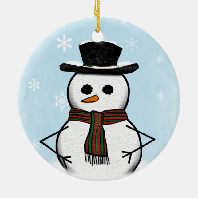 Ornamento De Cerâmica Ornament Snowman (frente e verso) (Traseira)