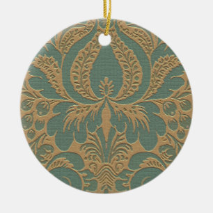 Ornamento De Cerâmica Ornament Teal Beige Damask